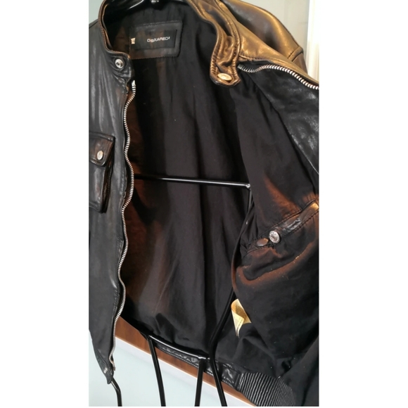 DSQUARED2 men's black leather biker jacket - Picture 4 of 11